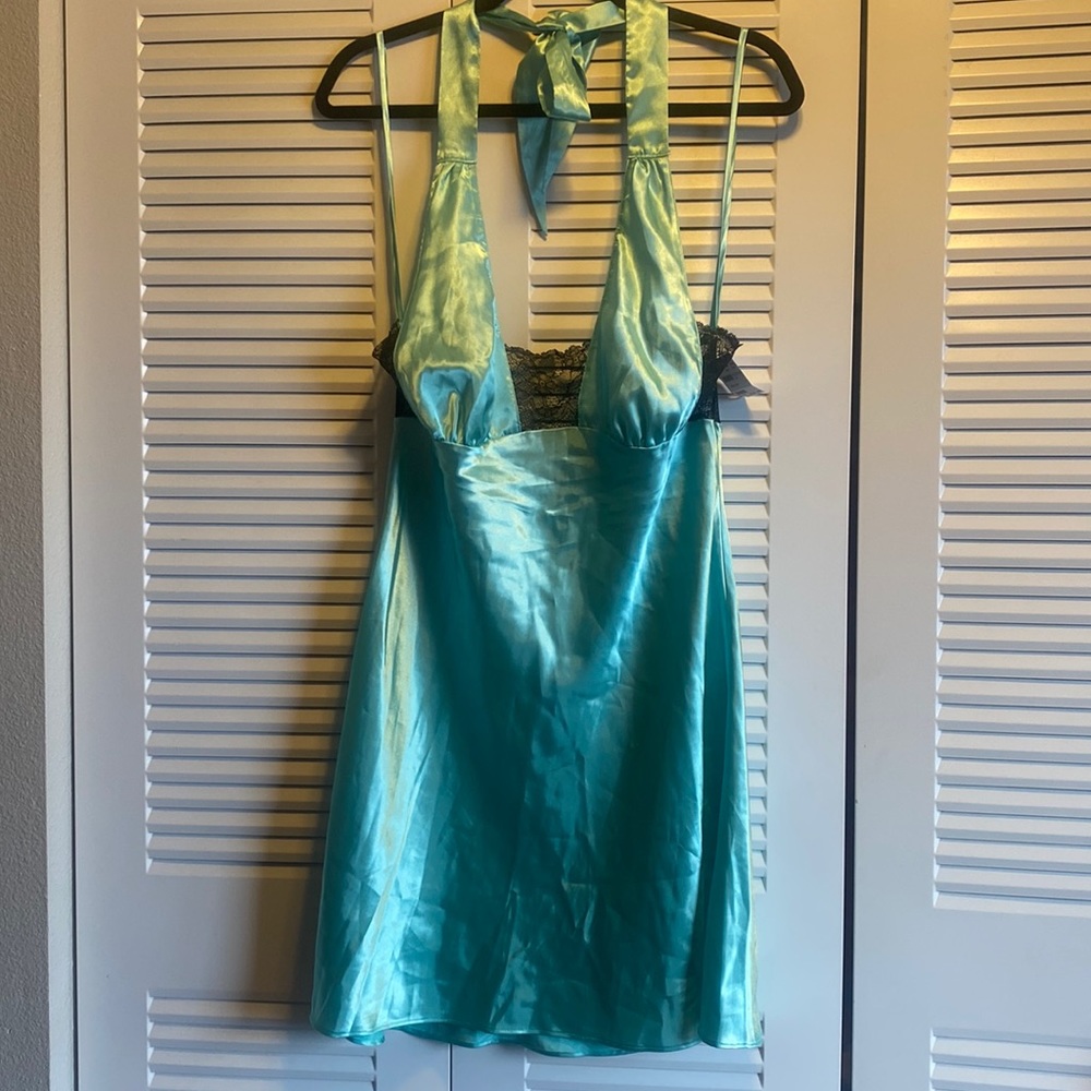 Frederick’s Satin and Lace Halter Chemise NWT